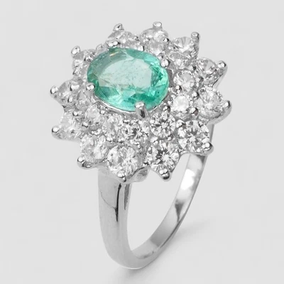 NEON GREEN EMERALD 0.82CT 925 STERLING SILVER HANDMADE JEWELRY FINE RINGS SIZE 7 - Image 1 of 4