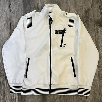 Chaqueta deportiva Marc Ecko corte y costura blanca con rayas negras talla S Foto 1 de 4