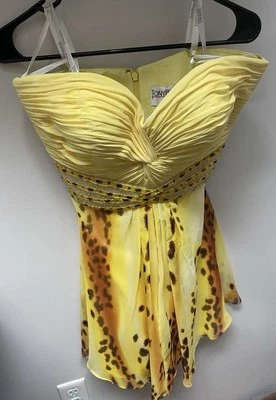 Vestido corto Tony Bowls de graduación/noche amarillo con marrón. Nuevo con etiquetas Foto 1 de 4