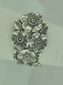 Solid 925 Sterling Silver Forget-Me-Not Flower Floral Adjustable Spoon Ring - Picture 1 of 7