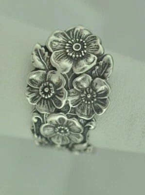 Твердое серебро 925 пробы незабудка цветок цветочный регулируемый ложка кольцо - Изображение 1 из 4