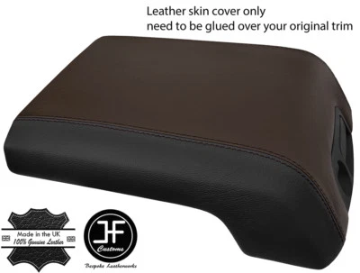 BLACK & BROWN REAL LEATHER ARMREST LID COVER FITS FORD F250 SUPER DUTY 2011-16 - Image 1 of 3