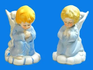 Vintage Angel Candle Holders – Blue Robes, Taiwan, 4.5" Tall, Minor Paint Wear - Picture 1 of 6