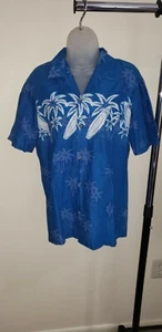 VINTAGE MENS HAWAII BLUES SHIRT SIZE M 100% COTTON SURFING PALM TREES SUPER NICE - Picture 1 of 6