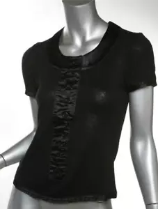BALENCIAGA KNIT Black Cotton Short Sleeve Button Top Blouse FR40 US8 - Picture 1 of 4