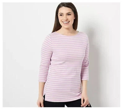 Isaac Mizrahi Live! Top mediano esencial hilo tinte rayas manga 3/4 púrpura lila Foto 1 de 4