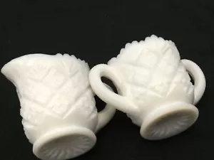 Individual Open Sugar Old Quilt and Creamer (Milk Glass) by Westmoreland - Picture 1 of 4