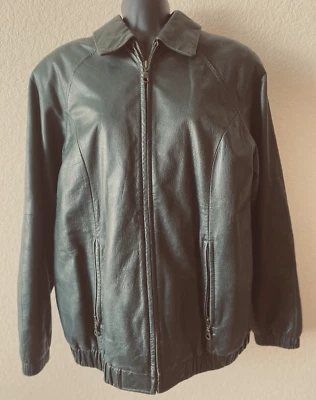 Chaqueta Bomber Preston & York Mujer Cuero PEQUEÑA Verde Oscuro Bolsillos con Cremallera seminueva Foto 1 de 4