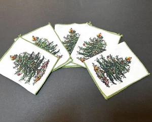 Set of 5 Vintage Spode Christmas Tree Cloth Napkins - Picture 1 of 5