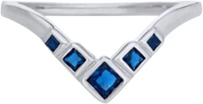Anillo banda princesa 5 piedras zafiro delicado en forma de V contorno acento Foto 1 de 4
