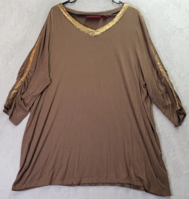Belle Gray by Lisa Rinna T Shirt Dress Womens 2X Brown Sequin Long Sleeve V Neck - Image 1 of 4