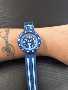 SWISS MADE DIVER Style "FLIK FLAK" BOYS JUNIOR blue WRIST WATCH Untested As Is - Picture 1 of 4