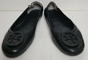Planos de ballet de viaje negro Tory Burch grandes negro logotipo decoración talla 8 - Imagen 1 de 8