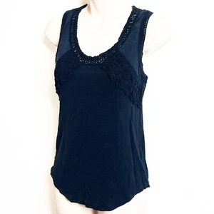 J. Crew Scoop Neck Linen Tank Top Embroidered Pullover Solid Navy Blue Small - Picture 1 of 6