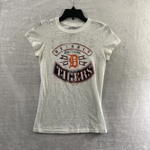 MLB Baseball Detroit Tigers Womans T Shirt Top Medium White Graphic Sheer - Picture 1 of 8