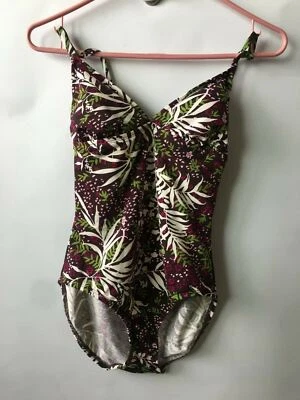 Traje de baño Merona de una pieza para damas correas verano púrpura verde floral traje de baño Foto 1 de 4