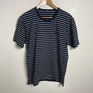 Denham Sample Shirt Mens Medium Blue Black Short Sleeve Cotton Striped - Picture 1 of 9