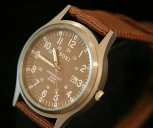 New men's quartz military field style calendar, luminescent hands wristwatch - Picture 1 of 12