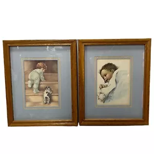 Vintage Bessie Pease Gutmann Nighty Nite Framed And Matted Art Prints Lot Of 2 - Picture 1 of 7