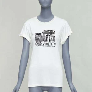 LOUIS VUITTON white Arc de Triomphe felt print tshirt  S - Picture 1 of 8