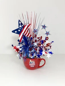 RED WHITE BLUE JULY 4TH PATRIOTIC CENTERPIECE PARTY DECORATION GIFT HANDMADE NEW - Picture 1 of 10