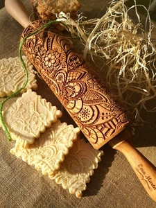 Lace Embossed Rolling pin for cookies Springerle mold Cookie stamp Mom gift - Picture 1 of 12