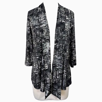 Cárdigan Peter Nygard Talla L Fluido Frente Abierto Elastizado Brillante Plateado Negro Blanco Foto 1 de 4