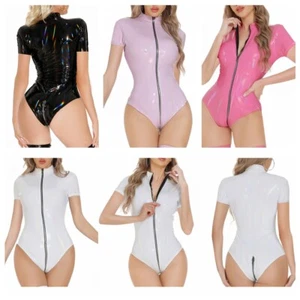 Women's Catsuit Wetlook Jumpsuit Temptation Leotard Leather Bodysuit Rave Sexy - Picture 1 of 45