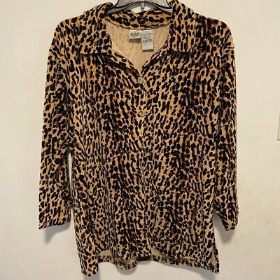 Túnica para mujer Jason Maxwell terciopelo guepardo abotonada 1X animal dinero viejo Foto 1 de 4