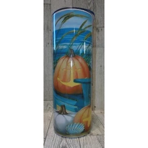 Halloween Strandszene 20 Unzen Becher schöner Anker geschnitzter Kürbis Stuhl Schnabel - Bild 1 von 3