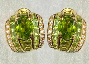 3 Ct Simulated Peridot & Cubic zirconia Stud Earrings 14k Yellow Gold Plated - Picture 1 of 10