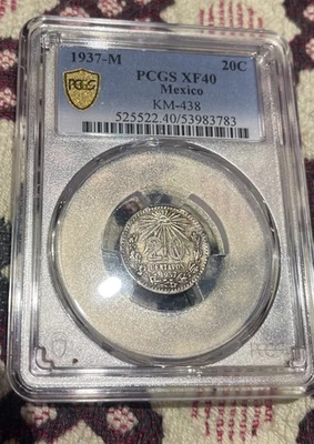 1937-M Mexico SILVER 20 Centavos PCGS 💎💎 XF 40 Gold Shield💎💎 - Image 1 of 4