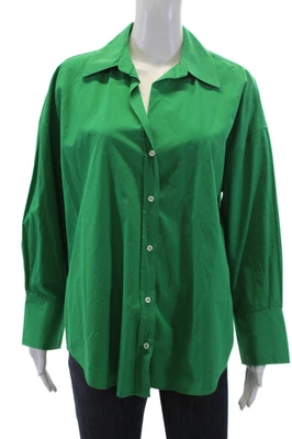 Camisa verde con botones de manga larga con cuello de algodón verde talla M de Zara para mujer Foto 1 de 4