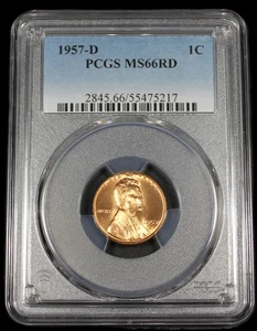 Centavo de trigo Lincoln 1957 D graduación profesional MS66RD UNC MS 66 RD certificado # 55475217 - Imagen 1 de 2