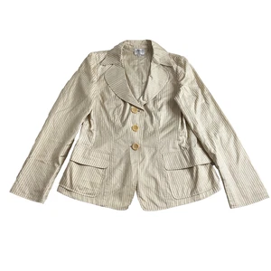 Armani Collezioni Blazer Seta Donna 10 Beige Righe Sofisticato Preppy Italia - Foto 1 di 20