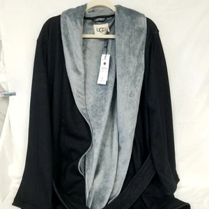 NWT! UGG Black/Grey Men's Robinson Belted Bath Robe Size M/L - Picture 1 of 8