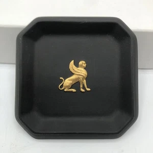 Egyptian Jasperware Wedgwood Black & Gold Dish 3.75” Square 1978 - Free Shipping - Picture 1 of 7
