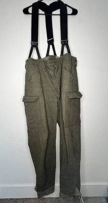 1940s Vintage Swedish Military Overalls with Suspenders WW2 Era Wool Leather M/L - Image 1 of 4