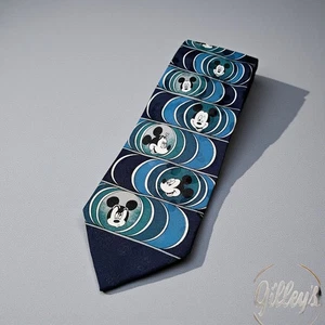 Disney Cervantes Mickey Mouse Neck Tie Blues Black White Iconic Made in USA VTG - Picture 1 of 5