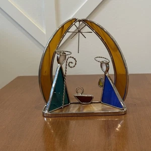 Nativity Stained Glass Holy Family Modern Christmas Figure Table Top Baby Jesus - Picture 1 of 8