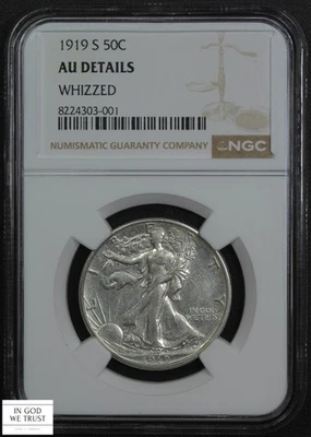 Medio dólar de plata Walking Liberty 1919 S 50C casi sin circular NGC AU detalles Foto 1 de 4