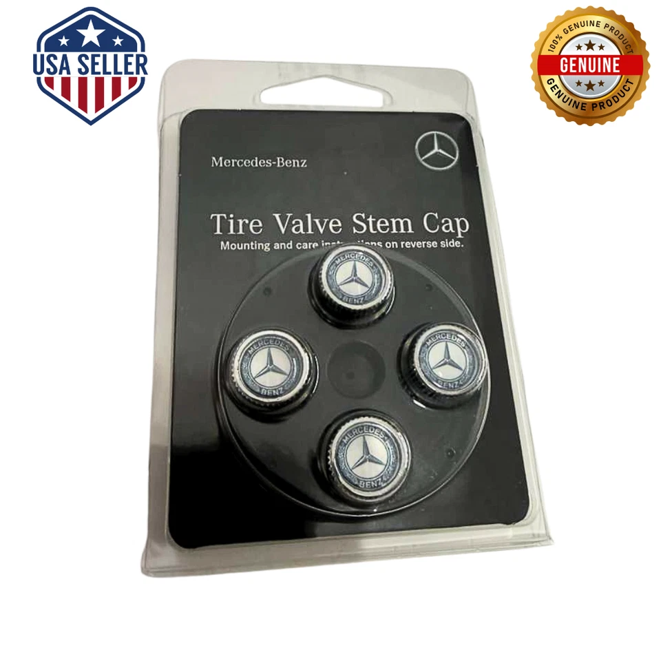 Genuine Mercedes-Benz Valve Stem Caps Blue Laurel Wreath Q6408131