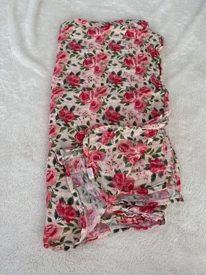 Mud Pie Baby Shabby Cabbage Rose Pink Floral Muslin Swaddle Baby Blanket 47" - Image 1 of 3