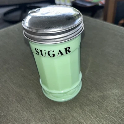 Jadeite Glass, Restaurant Style Sugar Dispenser, Large 5.5" Tall vintage w/lid - Image 1 of 4