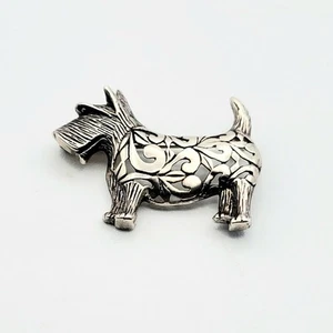 Sterling Silber Scottie Dog Jezlaine Scottish Terrier 925 Vintage Brosche  - Bild 1 von 10