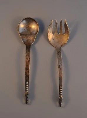  MID CENTURY MODERN Sterling SILVER SPOON & FORK 925 MEXICO  F. RAMIREZ 6 0unces - Image 1 of 4