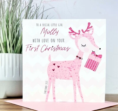 Personalised Handmade Baby Girls 1st First Christmas Card Niece Daughter  - Image 1 of 2