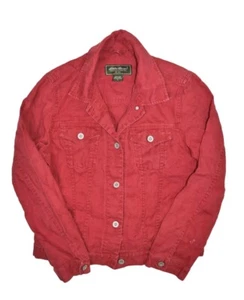 Eddie Bauer Jacket Womens S Red Linen Trucker Style Shirt Lightweight Button Up - Picture 1 of 7
