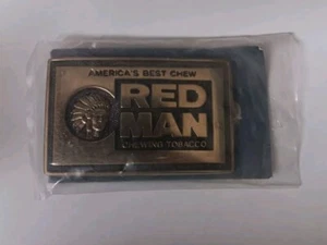 Red Man Chewing Tobacco 1981 Solid Brass Vintage Belt Buckle - Picture 1 of 4