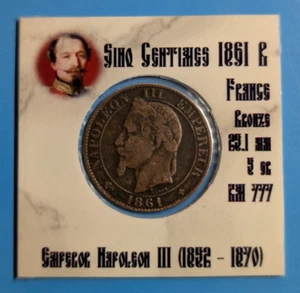1861  B - Empire Francais - Napoleon III Empereur - 5 Centimes #432 - Picture 1 of 3